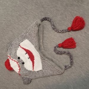 Sock Monkey Pom Pom Beanie Earflap Trapper Cap Hat w/ Strings